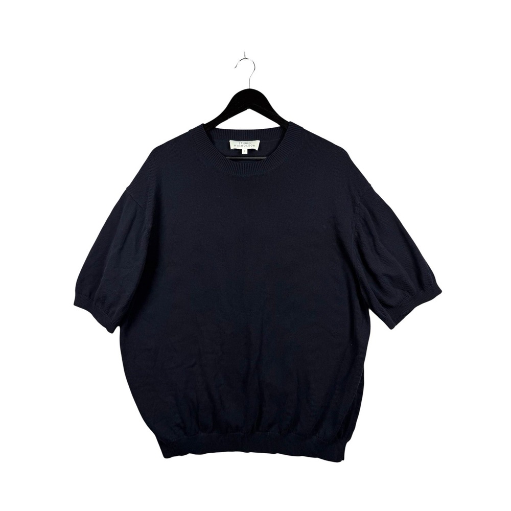 STUDIO NICHOLSON Men's L Navy Blue Sonar SNM 954 Ice Short Sleeve Sweater
